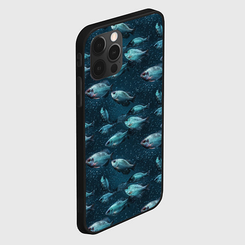 Чехол iPhone 12 Pro Текстура из рыбок / 3D-Черный – фото 2