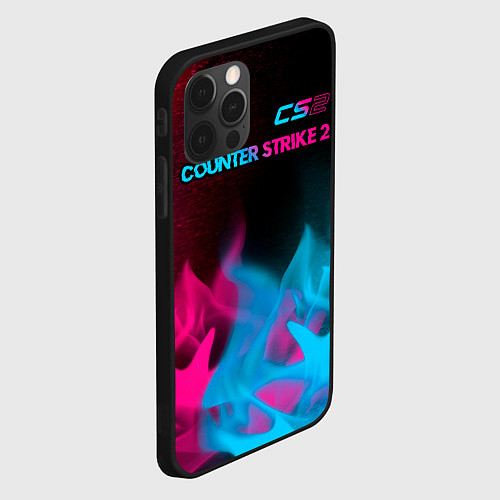 Чехол iPhone 12 Pro Counter Strike 2 - neon gradient: символ сверху / 3D-Черный – фото 2