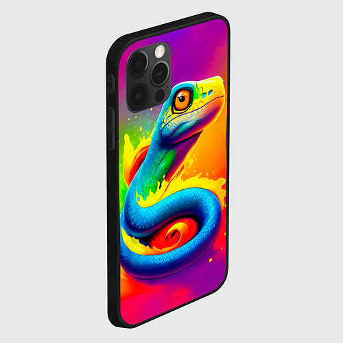 Чехол iPhone 12 Pro Змейка в красках / 3D-Черный – фото 2