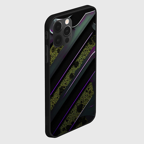 Чехол iPhone 12 Pro Фиолетовые и зеленые вставки / 3D-Черный – фото 2
