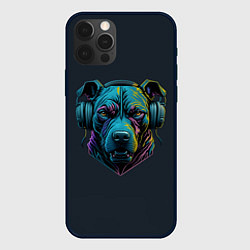 Чехол для iPhone 12 Pro Питбуль в наушниках, цвет: 3D-черный