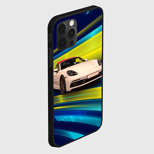 Чехол iPhone 12 Pro Спорткар Porsche в движении / 3D-Черный – фото 2