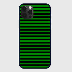 Чехол для iPhone 12 Pro Черно-зеленые полосы, цвет: 3D-черный