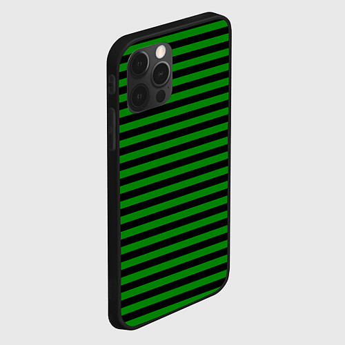 Чехол iPhone 12 Pro Черно-зеленые полосы / 3D-Черный – фото 2