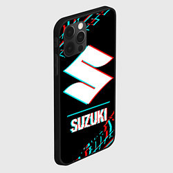 Чехол для iPhone 12 Pro Значок Suzuki в стиле glitch на темном фоне, цвет: 3D-черный — фото 2