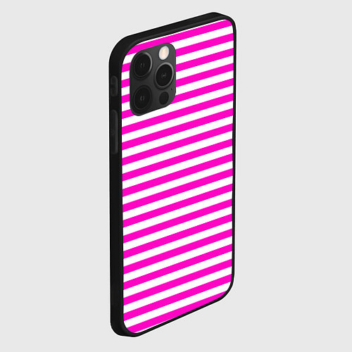 Чехол iPhone 12 Pro Ярко-розовые полосы / 3D-Черный – фото 2