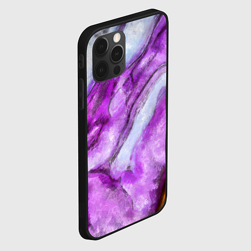 Чехол iPhone 12 Pro Рисунок текстуры белого и фиолетового мрамора / 3D-Черный – фото 2