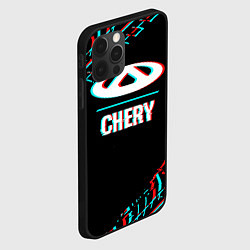 Чехол для iPhone 12 Pro Значок Chery в стиле glitch на темном фоне, цвет: 3D-черный — фото 2
