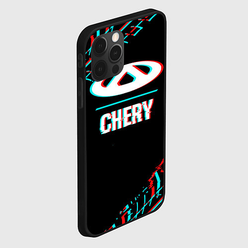 Чехол iPhone 12 Pro Значок Chery в стиле glitch на темном фоне / 3D-Черный – фото 2