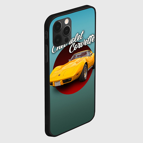 Чехол iPhone 12 Pro Классический спорткар Chevrolet Corvette Stingray / 3D-Черный – фото 2