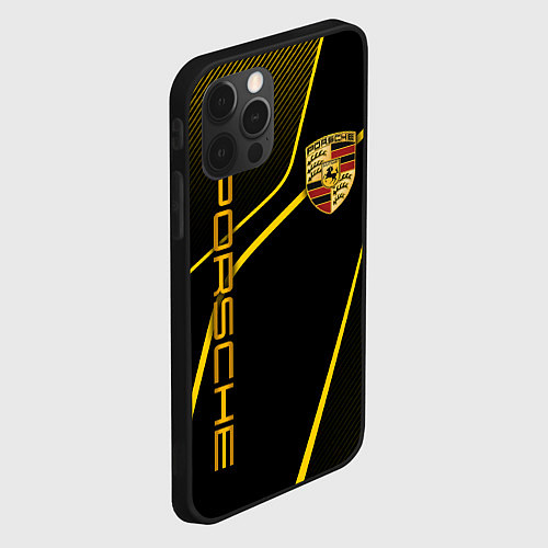 Чехол iPhone 12 Pro Porsche - Gold line / 3D-Черный – фото 2