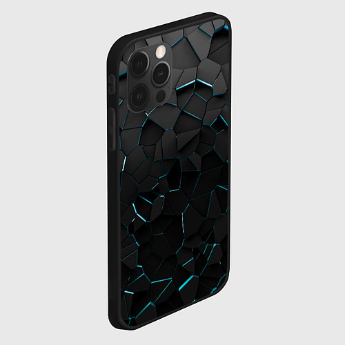 Чехол iPhone 12 Pro Плиты с синей неоновой подсветкой / 3D-Черный – фото 2