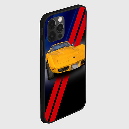 Чехол iPhone 12 Pro Классический спорткар Chevrolet Corvette Stingray / 3D-Черный – фото 2