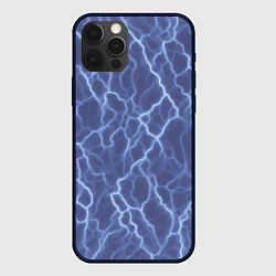 Чехол для iPhone 12 Pro Электрический разряд на голубом фоне, цвет: 3D-черный