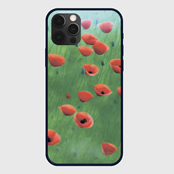 Чехол для iPhone 12 Pro Красные маки в поле, цвет: 3D-черный