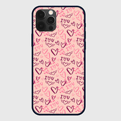 Чехол для iPhone 12 Pro I love you паттерн, цвет: 3D-черный