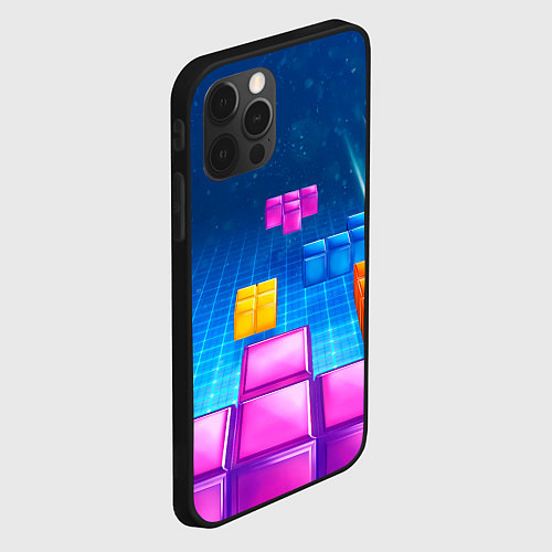 Чехол iPhone 12 Pro Падающие сверху блоки тетриса / 3D-Черный – фото 2