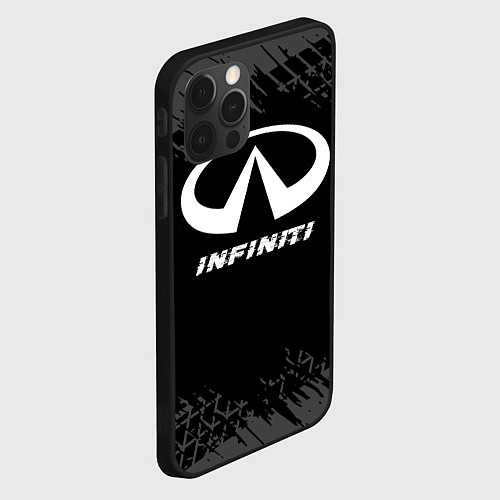 Чехол iPhone 12 Pro Infiniti speed на темном фоне со следами шин / 3D-Черный – фото 2