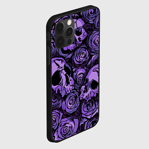 Чехол iPhone 12 Pro Узор Розы и Черепа / 3D-Черный – фото 2