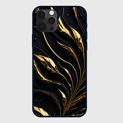 Чехол для iPhone 12 Pro Золотой орнамент на черном, цвет: 3D-черный