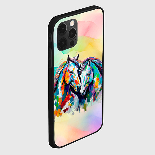 Чехол iPhone 12 Pro Две разноцветные лошади / 3D-Черный – фото 2