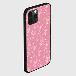 Чехол для iPhone 12 Pro Цветы и сердца паттерн, цвет: 3D-черный — фото 2
