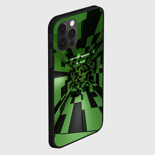 Чехол iPhone 12 Pro Чёрно-зелёный геометрический коридор / 3D-Черный – фото 2