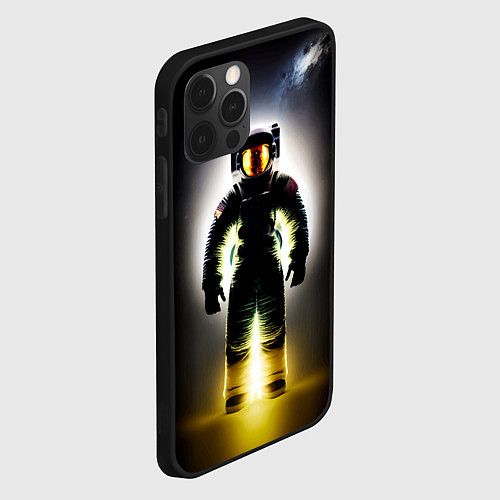 Чехол iPhone 12 Pro Неоновый космонавт - нейросеть / 3D-Черный – фото 2
