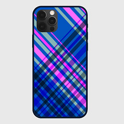 Чехол для iPhone 12 Pro Синий ассиметричный узор с розовыми косыми полосам, цвет: 3D-черный
