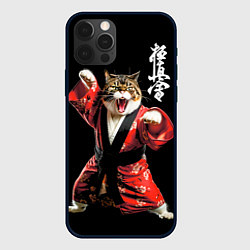 Чехол iPhone 12 Pro Кот каратист: черный пояс