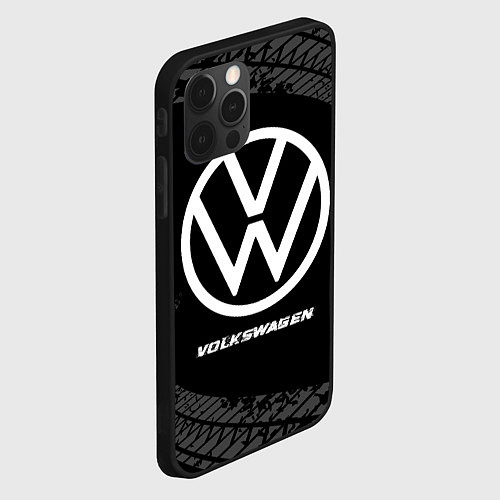 Чехол iPhone 12 Pro Volkswagen speed на темном фоне со следами шин / 3D-Черный – фото 2