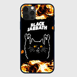 Чехол для iPhone 12 Pro Black Sabbath рок кот и огонь, цвет: 3D-черный