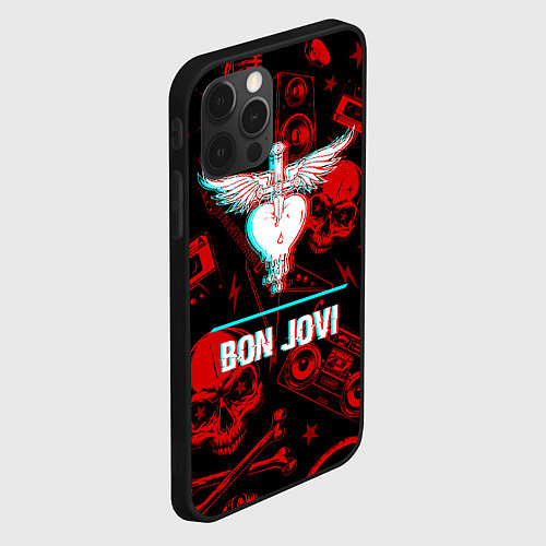 Чехол iPhone 12 Pro Bon Jovi rock glitch / 3D-Черный – фото 2
