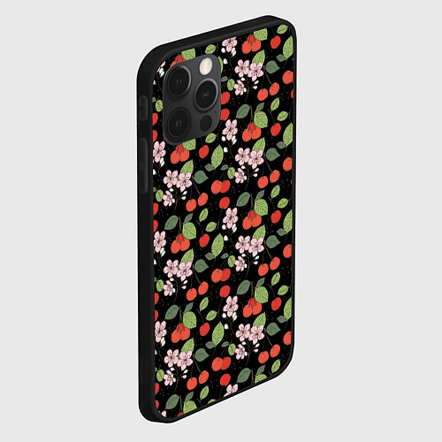 Чехол iPhone 12 Pro Паттерн цветы и вишня / 3D-Черный – фото 2