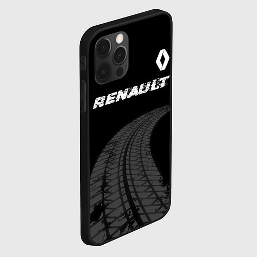 Чехол iPhone 12 Pro Renault speed на темном фоне со следами шин: симво / 3D-Черный – фото 2