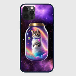 Чехол для iPhone 12 Pro Котик в звездном небе, цвет: 3D-черный