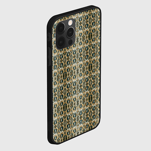 Чехол iPhone 12 Pro Золотистые симметричные узоры / 3D-Черный – фото 2