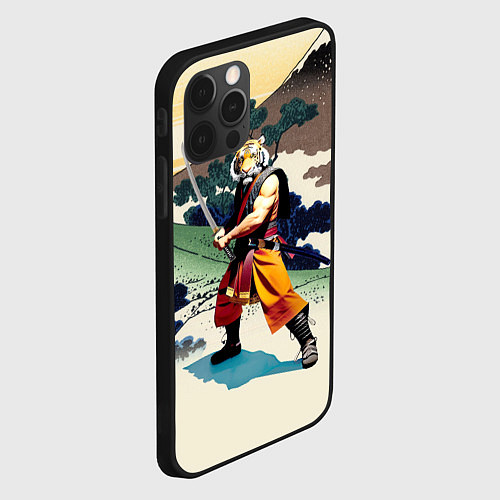 Чехол iPhone 12 Pro Tiger samurai - Japan - neural network / 3D-Черный – фото 2