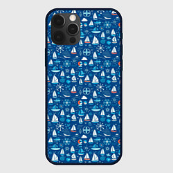 Чехол для iPhone 12 Pro Кораблики синий фон, цвет: 3D-черный