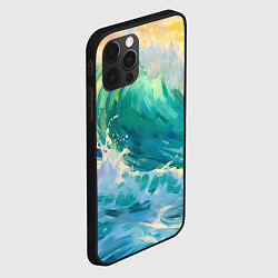 Чехол для iPhone 12 Pro Нарисованные волны моря, цвет: 3D-черный — фото 2