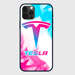 Чехол для iPhone 12 Pro Tesla neon gradient style, цвет: 3D-черный