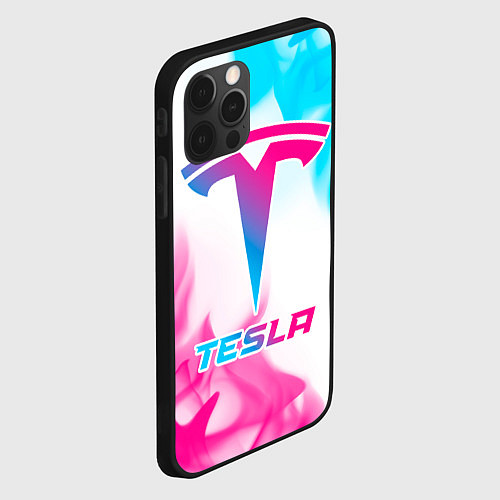 Чехол iPhone 12 Pro Tesla neon gradient style / 3D-Черный – фото 2