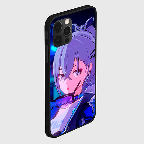 Чехол iPhone 12 Pro Хонкай Стар Рейл: Серебряный Волк / 3D-Черный – фото 2