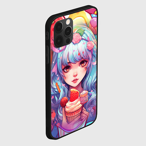 Чехол iPhone 12 Pro Девушка с клубничным мороженым / 3D-Черный – фото 2