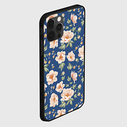 Чехол для iPhone 12 Pro Розовые пионы на синем фоне, цвет: 3D-черный — фото 2