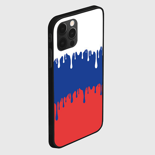 Чехол iPhone 12 Pro Флаг России - потёки / 3D-Черный – фото 2