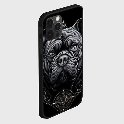 Чехол iPhone 12 Pro Морда бульдога стиль тату / 3D-Черный – фото 2