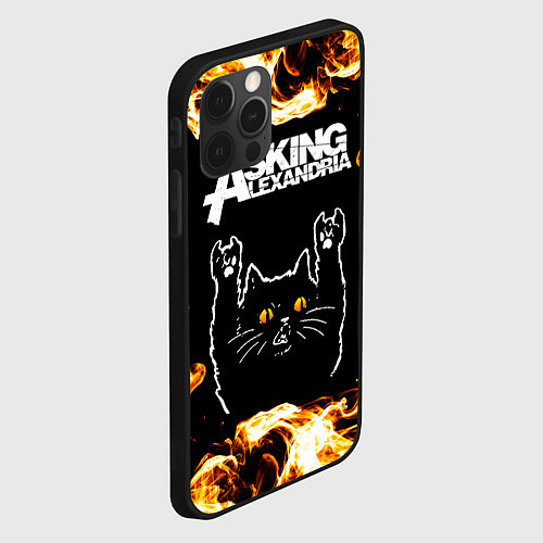 Чехол iPhone 12 Pro Asking Alexandria рок кот и огонь / 3D-Черный – фото 2