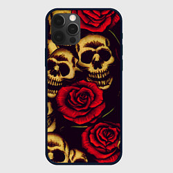 Чехол для iPhone 12 Pro Цветущие черепа с розой, цвет: 3D-черный