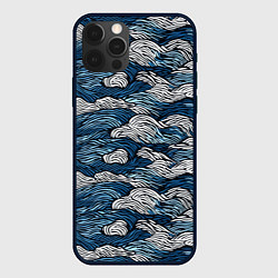 Чехол для iPhone 12 Pro Морские волны паттерн, цвет: 3D-черный